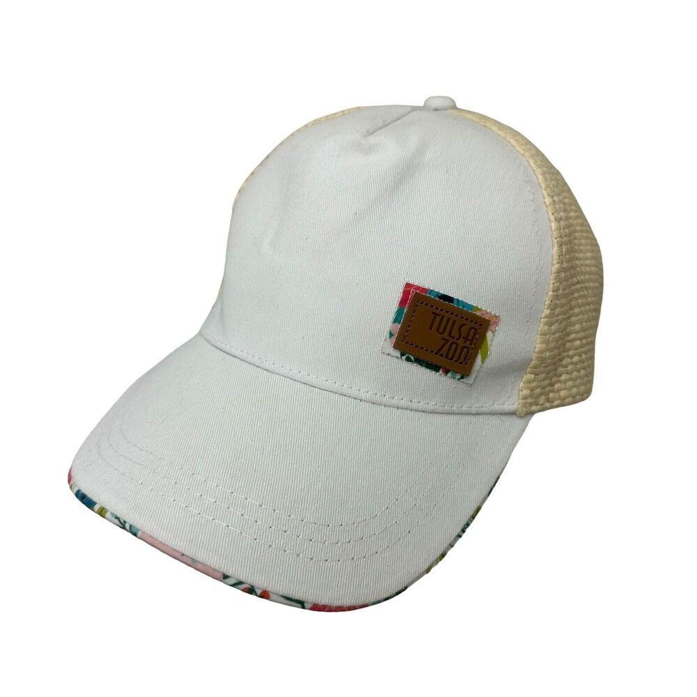 Tulsa Zoo Hat Cap White Straw Strapback Adjustable Floral Rockville